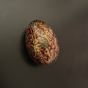 Vintage Russian hand painted black Lacquer Egg
